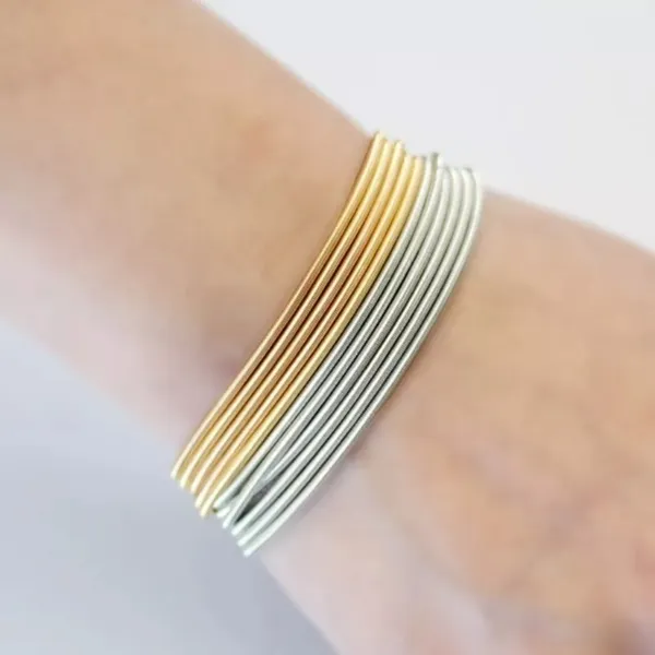 NEW‎ 2 mm Gold Plated Stainless Steel 316L Stackable Guitar String Bracelets - Image 4