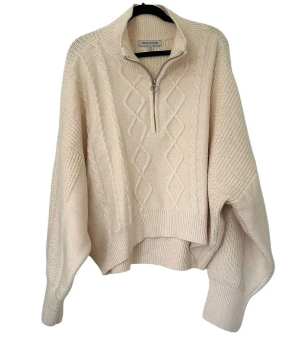 Urban Outfitters Women’s Sweater Pullover Half Zip Chunky Cable Knit Crop XXL - Image 8
