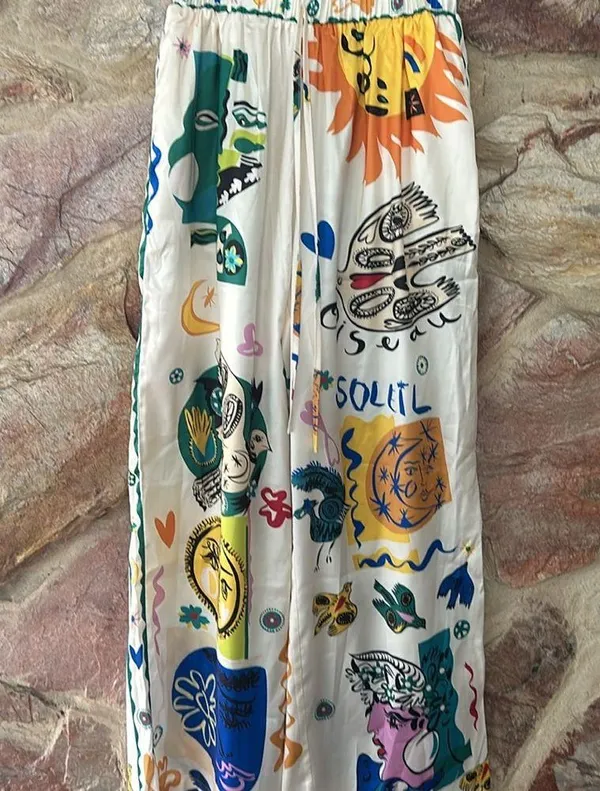 Commense Satin Graffiti Lapel Pants Set size small Blue - Image 7