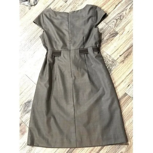 Studio I Gray Plaid Cap‎ Sleeve Sheath Dress with Bow Belt Accent Size 8 - Image 3
