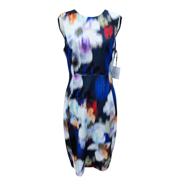 Calvin Klein NWT Blue Blurred Floral Sleeveless Sheath Dress Size 10 - Image 2