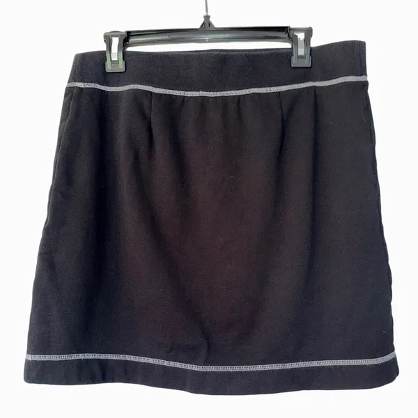 Ann Taylor LOFT Black Cotton Fleece Mini Skirt Drawstring Sporty Casual Medium - Image 2