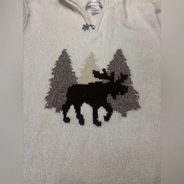 Vintage Christopher & Banks Moose Knit 1/4 Zip Cozy Sweater Size Medium Cottage - Image 5