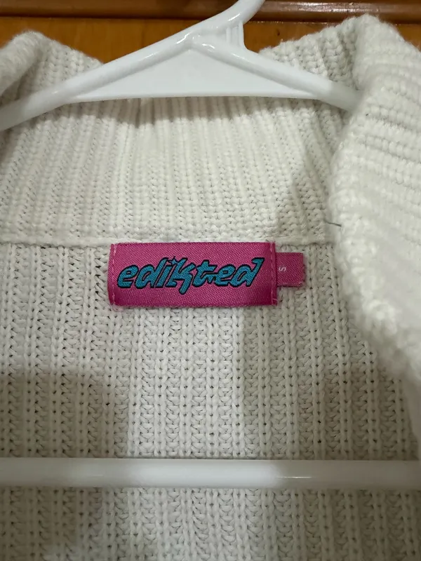 White and blue striped Edikted quarter zip sweater - Image 6