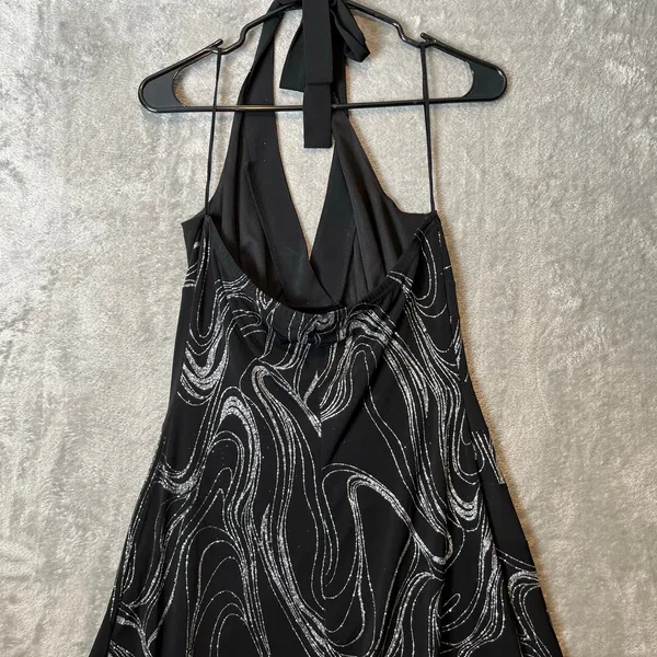 Vintage Y2K Asymmetrical‎ Glitter Swirl Babydoll Halter Dress Sz Large Fairycore - Image 3