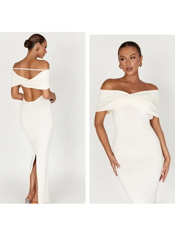 NWT Meshki Terese Off the Shoulder Maxi Dress Cream - Image 3