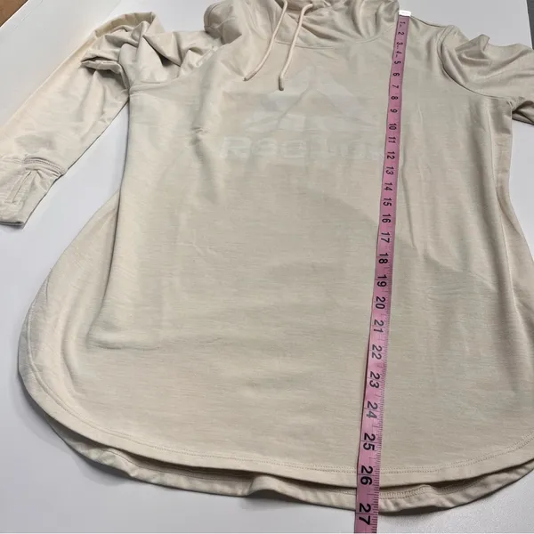 Reebok tan white marbled long sleeve tshirt hooded drawstring thumb holes‎ comfy - Image 6