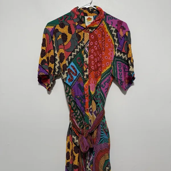Farm Rio NWT Dotted Patch Scarf Colorful Bold Jumpsuit Size Small - Image 4