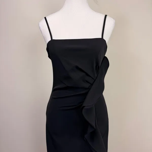 Bardot Likely Rona Ruffle Midi‎ Dress Square Neck Black Cocktail Dress 4/XS - Image 5
