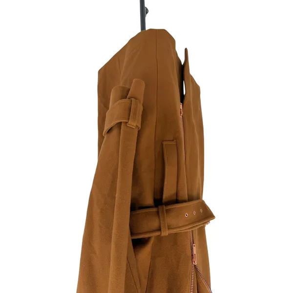 J.Crew‎ Melton Wool Belted Moto Trench Coat Italian Wool Camel Brown Size 12 - Image 7