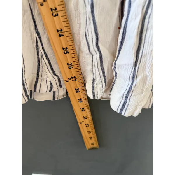 Billabong Womens Striped Wide Leg Linen Blend Pants‎ Cream Navy Blue Coastal L - Image 8