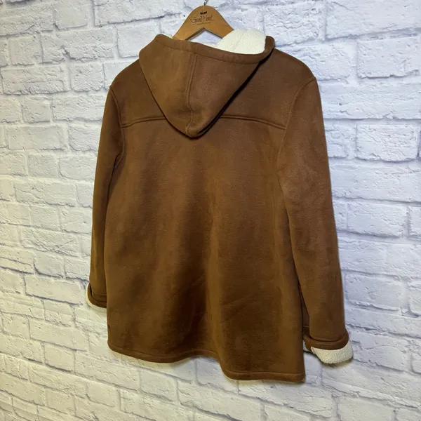 Lauren Ralph Lauren Dry Goods Jacket Sherpa Lined Hooded Coat Brown Women Large - Image 11