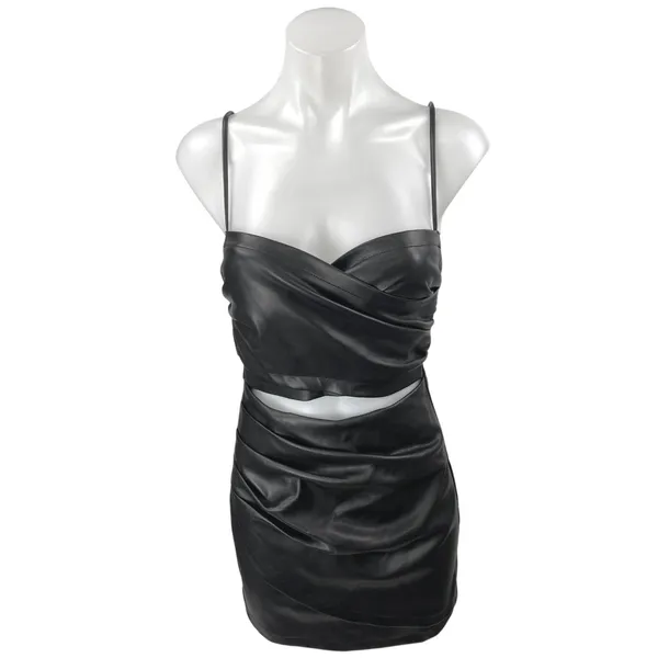 ASTR The Label Black Faux Leather Vegan Cutout Sleeveless Cami Bodycon Dress XS - Image 2