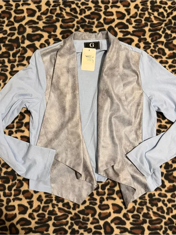 2000s vintage style cropped metallic snake animal print pattern shrug jacket - Image 2