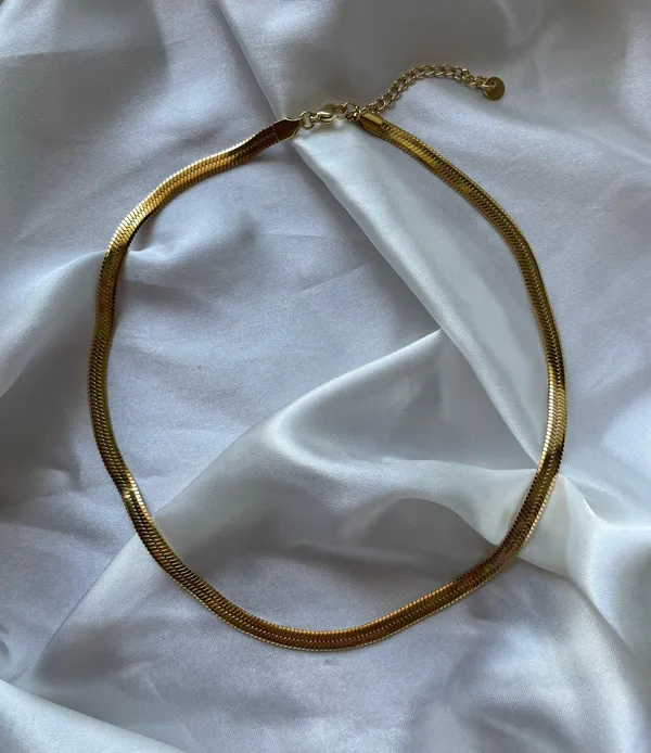 NEW 18K Gold Plated (5mm) Herringbone Flat Chain Necklace - Image 6