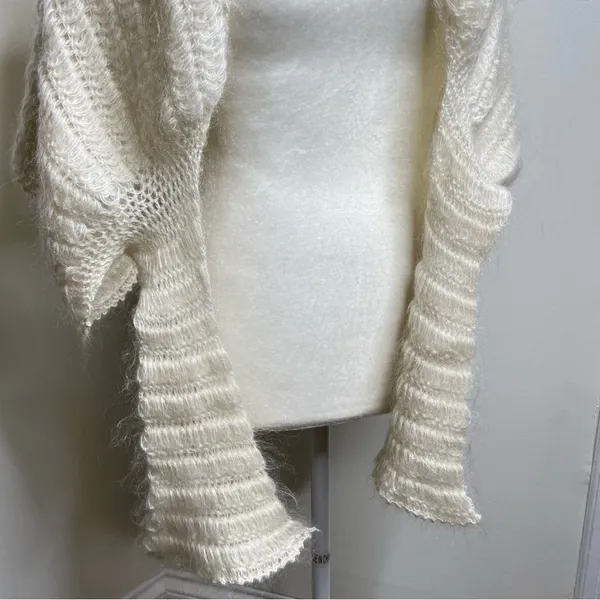 Central Park West Loose Knit Shoulder Wrap Shawl Shrug Mohair Blend Cream Ivory - Image 5
