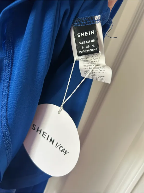SHEIN Strapless Colbalt Blue Maxi Dress Color Block Twisted Cut-Out Bodice Sheer - Image 4