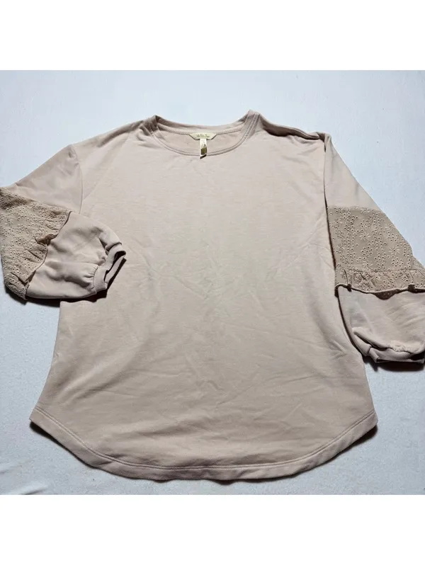 Anthropologie Blush Pink Sweatshirt with Eyelet Lace Sleeves - Image 2