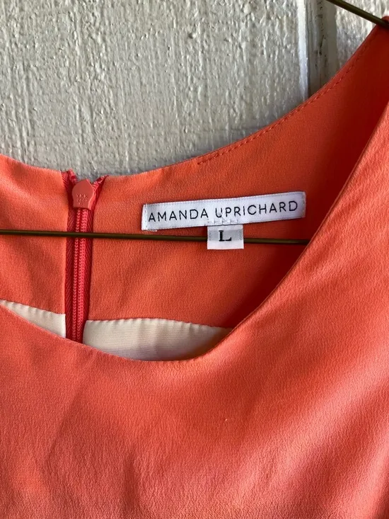 Amanda‎ Uprichard Silk Coral Orange Sleeveless Shift Mini Dress Size L - Image 3