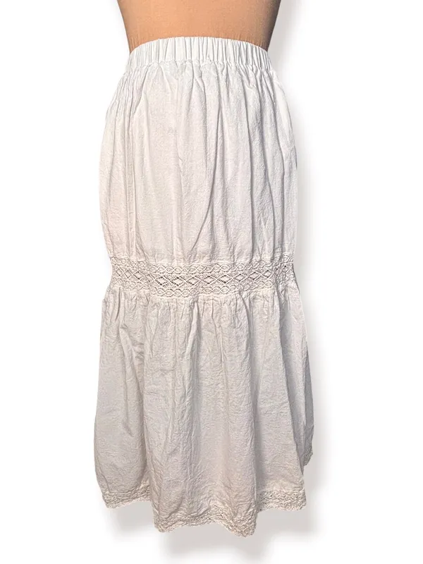 Shoedazzle White Lace Trim Tiered Peasant Midi Skirt Western Boho Cottage Prairie Romantic - Image 2