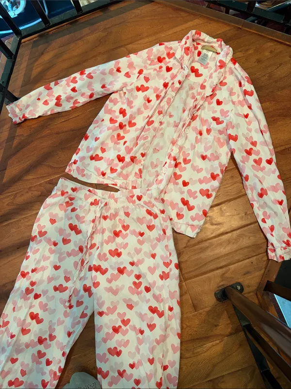 Pottery Barn Teen 100% Cotton Multi-Color Heart Two Piece Pajama Set - Image 4