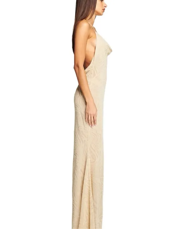 I.AM.GIA Naphtalia Dress maxi low open back cowl neck sexy mesh halter - Image 12