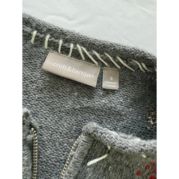Croft & Barrow Ramie Silk Christmas‎ Sweater zip up cardigan Cardinal Floral - Image 3