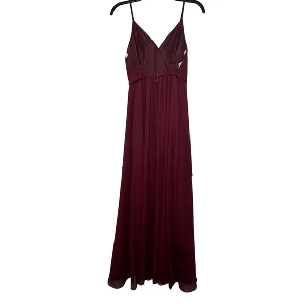JJ's House Floor Length Bridesmaid Gown in Burgundy With Slit And Low Back Size 0 - Image 4