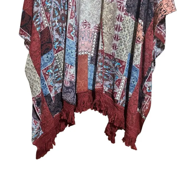 UMGEE Duster Cardigan Womens Medium Large Multicolor Boho Fringe Open Kimono - Image 4
