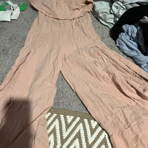 Selfie Leslie STRAPLESS WIDE LEG‎ JUMPSUIT NUDE PINK Small - Image 5