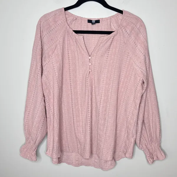 Frye Women's Textured Peasant Dusty Rose Top Aztec Pattern‎ Blouse Medium Boho - Image 3