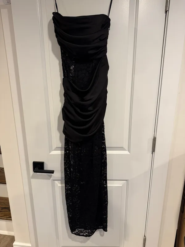 Club L London Black Lace And Satin Bandeau Maxi Dress US 2 NWT Coquette LBD - Image 3