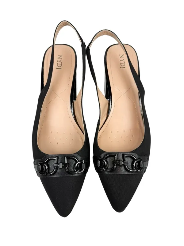 NYDJ Sanya Slingback Point‎ Toe Heels Blacklast Denim Black Buckle Size 9 - Image 3
