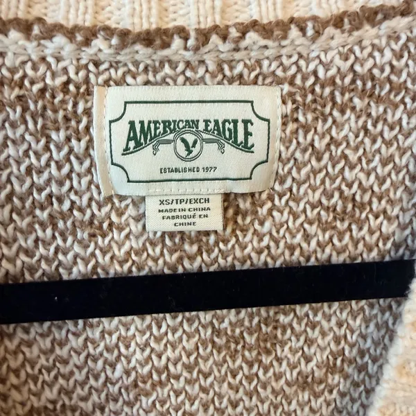 American Eagle Women's Cream and Brown Cardigan Size XS - Image 7