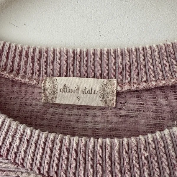 Altar’d State Dusty‎ Pink Asymmetrical Boho Fringe Long Sleeve Top - Image 3