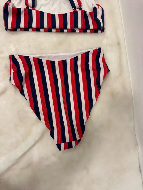 Show Me Your MuMu swim suit Red, Blue & White Striped Scoop Bikini Set - Image 7