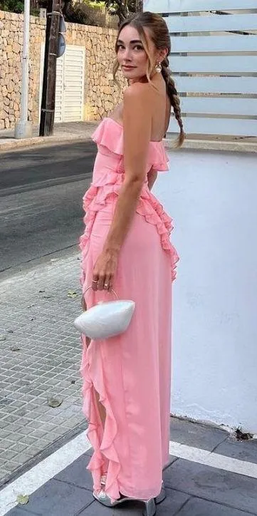 House Of CB 'Sarina' Apricot Ruffle Maxi Dress. Size Large - Image 3