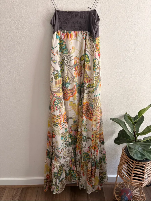 Boho/Bohemian Zara Maxi Dress Colorful Floral Print – Flowy Ruffle Hem SMALL - Image 4