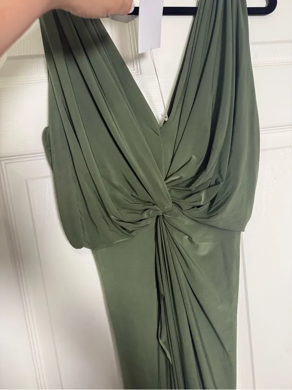MISA Los Angeles Leza Gathered Crossover Sleeveless Tulip Maxi Dress in Green L - Image 7