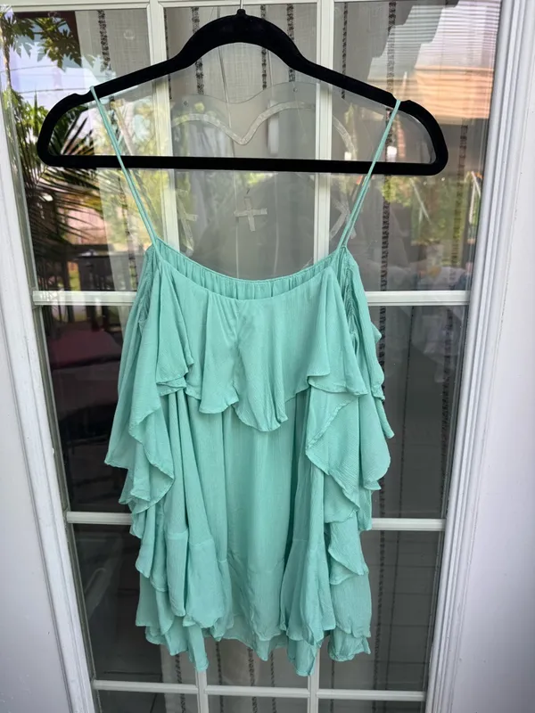 Z🐞Free People Mint Ruffle Spaghetti Strap Camisole - Image 5