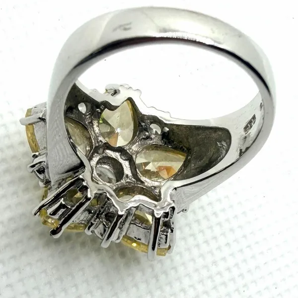 CWE Sterling Silver 925 Glass Flower Cluster Ring Yellow & Clear Statement Ring - Image 5