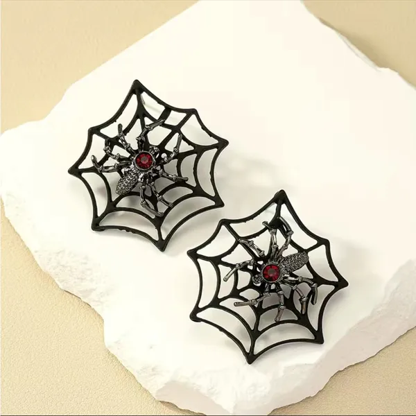 Gorgeous Retro Gothic Spider Web Stud Earrings with Ruby Color Decor Faux Fashio - Image 8