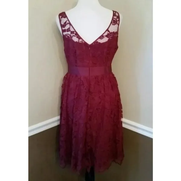 Burgundy Lace Dress Pleated Skirt Sleeveless Midi Cocktail Party BB Dakota Sz 2 - Image 5