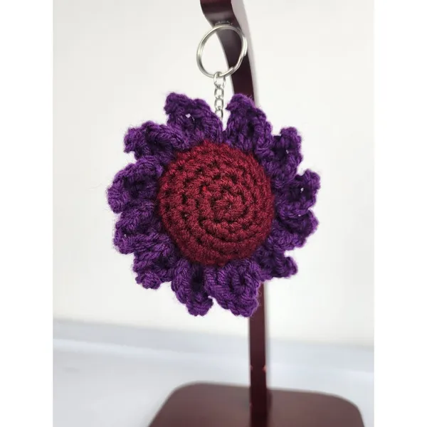 New Crochet Stuffed Flower Keychain Burgundy Purple Handmade Handcrafted - Image 7
