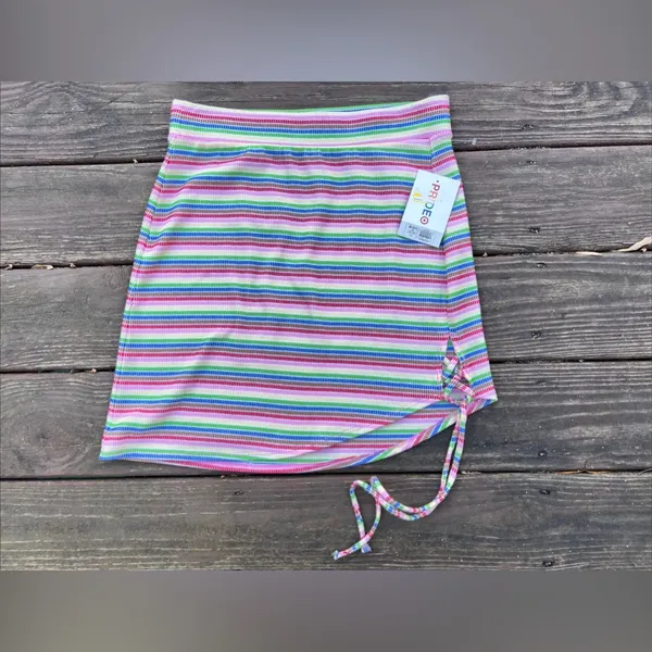 Target Pride Women's Asymmetrical Rainbow Striped Pull On Casual Mini Skirt|Sz:M - Image 2