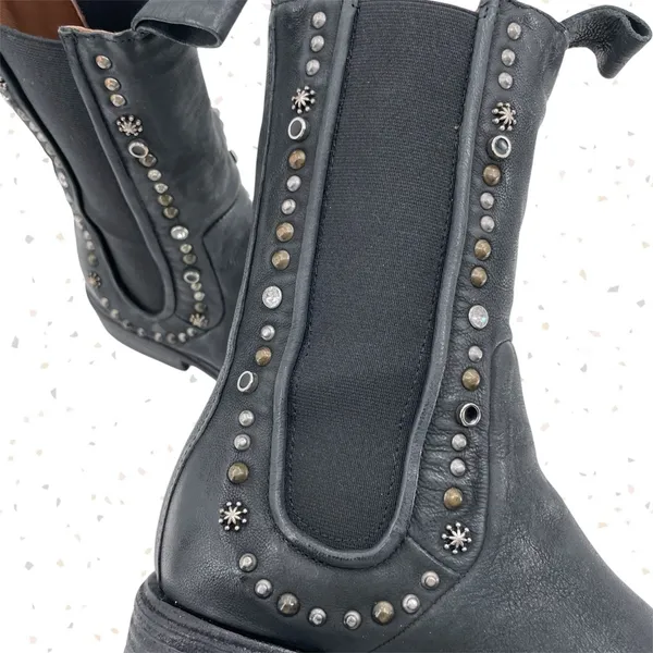 A.S.98 Studded Black Leather Boots Tall Chelsea Fall Boho Edgy Biker Fit Size 37 - Image 2