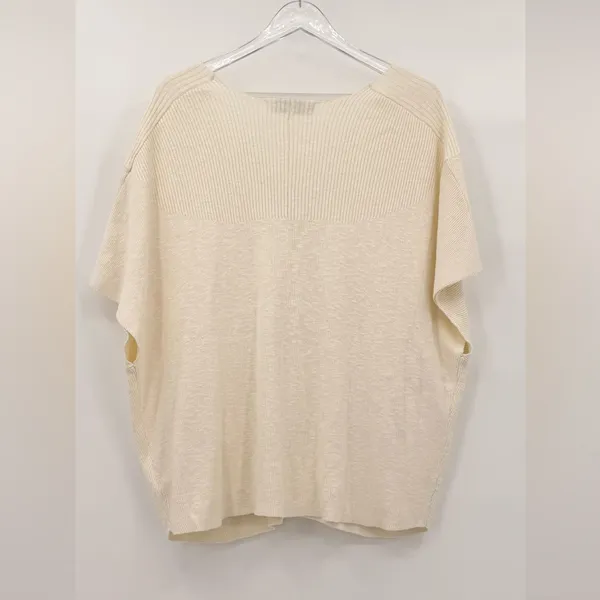 Free People Beach Jaclyn Sweater Top Oversized Casual Deep Neckline Cream Medium - Image 7