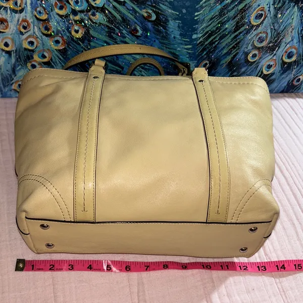 Vintage Coach Pale Yellow Beige Leather Double Handle Shoulder Bag - Image 7
