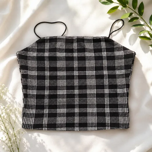 Popular 21 Black & White Plaid Spaghetti Strap Crop Top Y2K L - Image 7