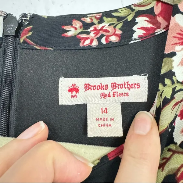 Brooks Brothers Black Red Floral Long Sleeve Dress Womens 14 Mini Fall Preppy - Image 6